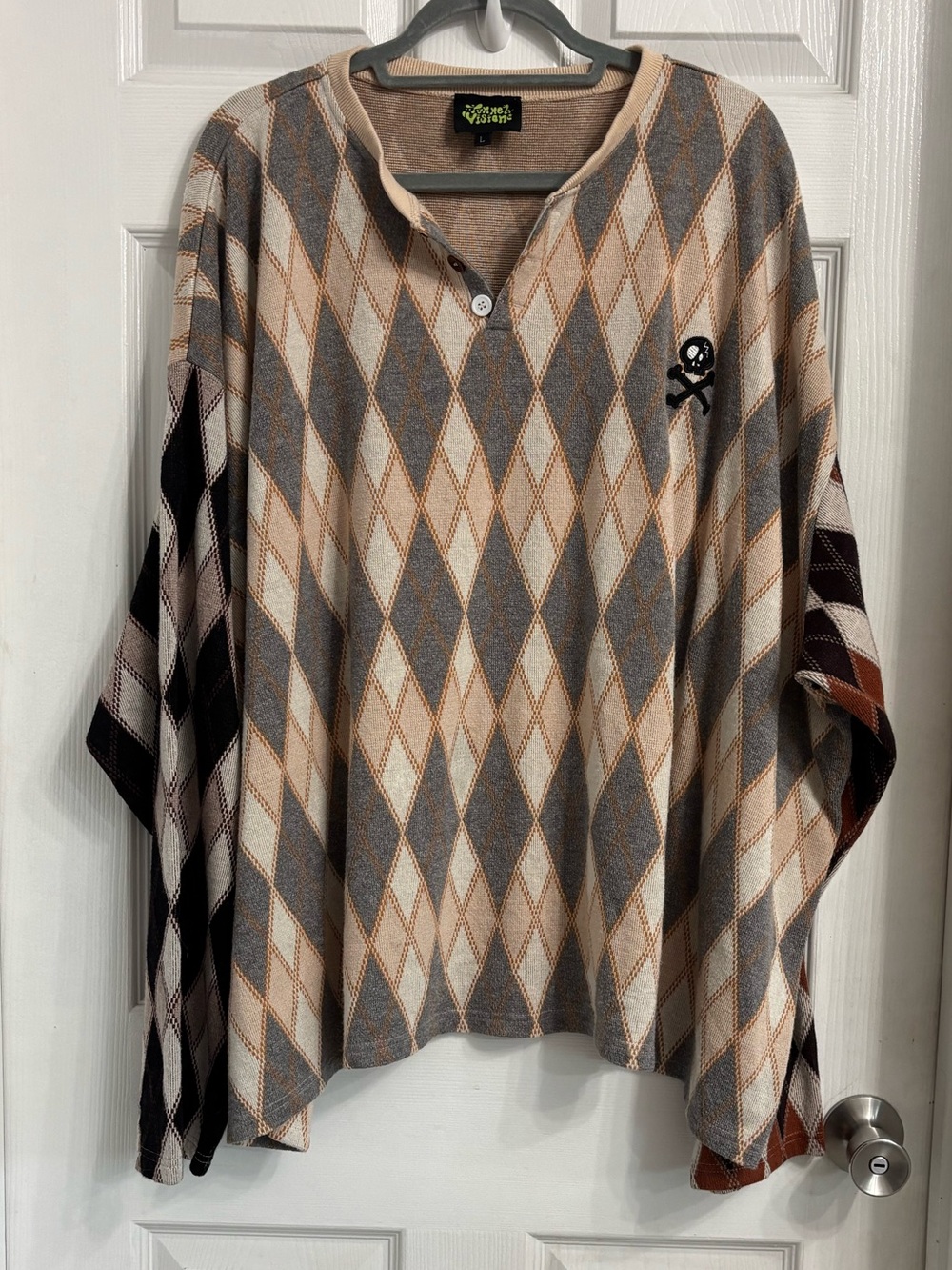 Tunnel Vision Darlene Henley Oversized Sweater Argyle Size Large Academia